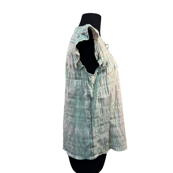 Loft Womens Size Small Ruffled Sleeve Plaid Top With Keyhole Neck - Picture 7 of 7